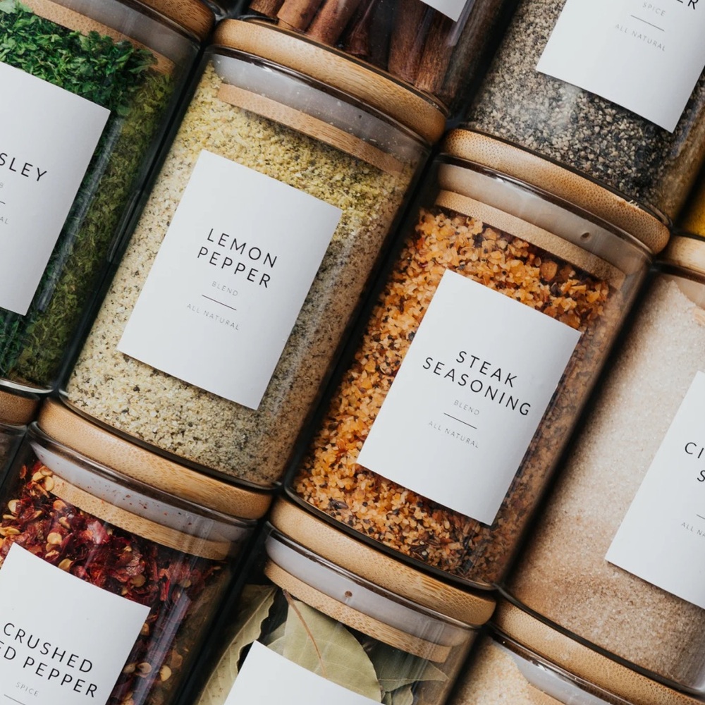 SPICE JAR LABELS white simple aesthetic stickers for Glass or Plastic containers